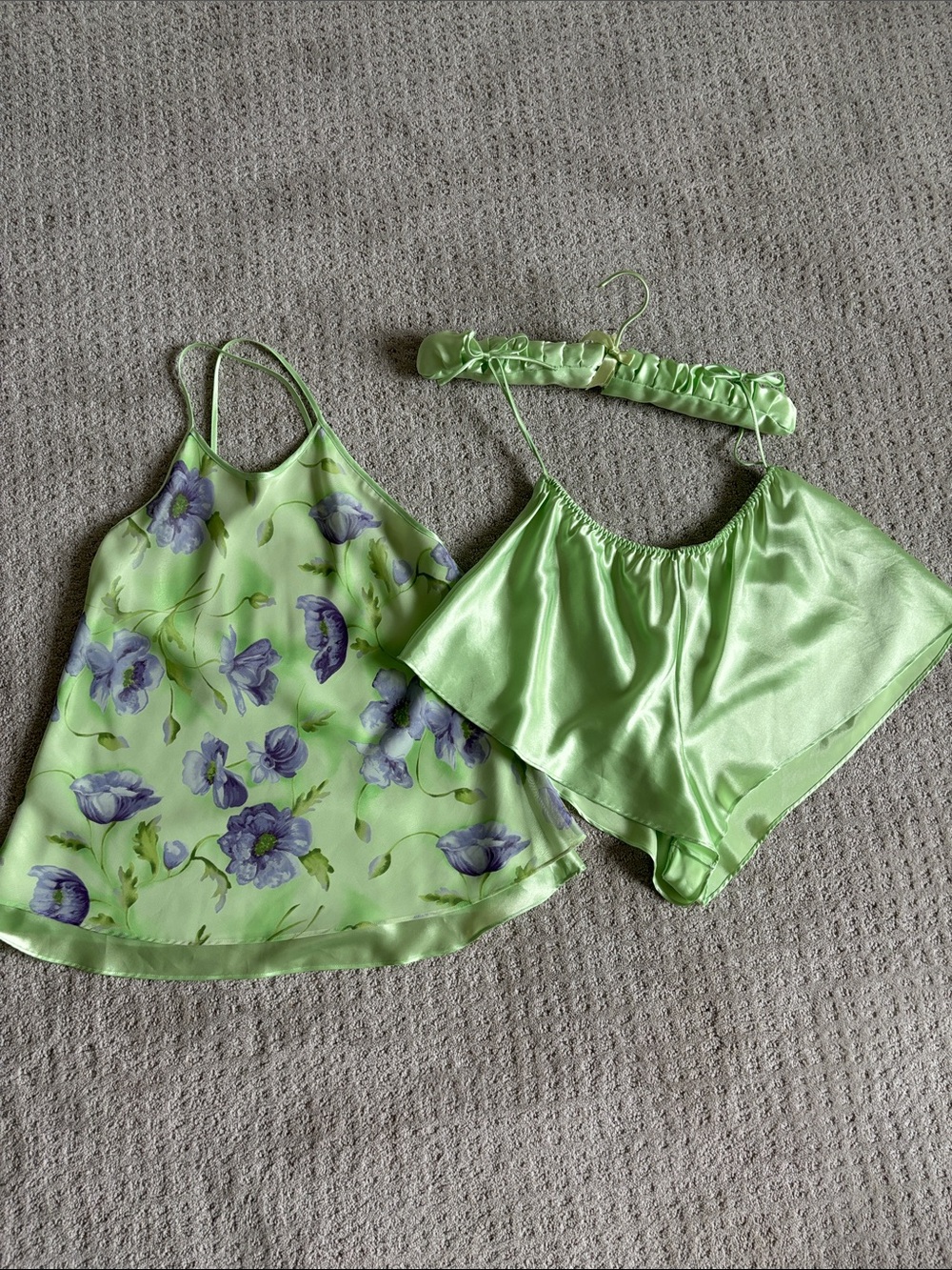 Vintage Lord & Taylor Light Green & Purple Floral Cami & Shorts Sleep Set Size M